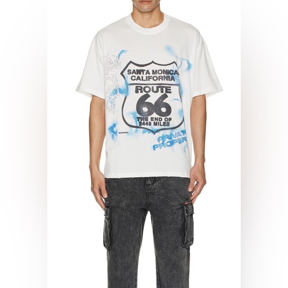 NWT Renowed Route 66 Distressed Tee in White, size L